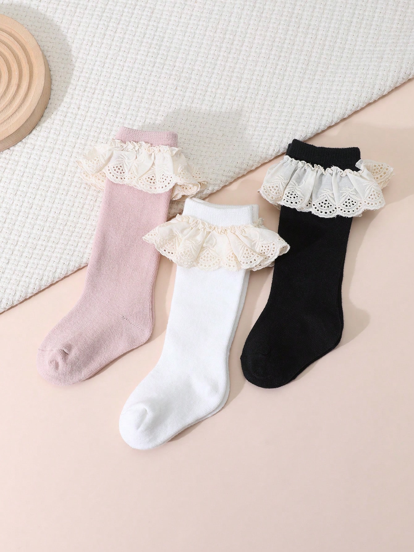 Baby Sock Oximeter - 3쌍 유아용 여아 레이스 프릴 무릎