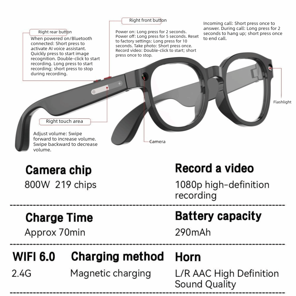 2 in 1 AI 스마트 안경 HD 사진 영상 음성 실 - Smart Glasses Lens 리뷰 및 가격